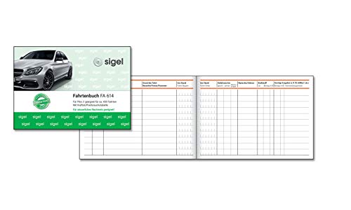 SIGEL FA614 Fahrtenbuch für PKW, A6 quer, 80 Seiten - für Deutschland und Österreich, vom Finanzamt anerkannt - zur exakten Trennung geschäftlicher und privater Fahrten, aus nachhaltigem Papier