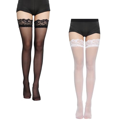 2 Paar Halterlose Strümpfe für Damen,Overknees Thigh Highs,Sexy Stockings,Nylonstrümpfe,Spitze Strümpfe,Nylons Oberschenkel Strümpfe,Kompressionsstrümpfe für FalkeThemenpartys,Valentinstag und Mehr