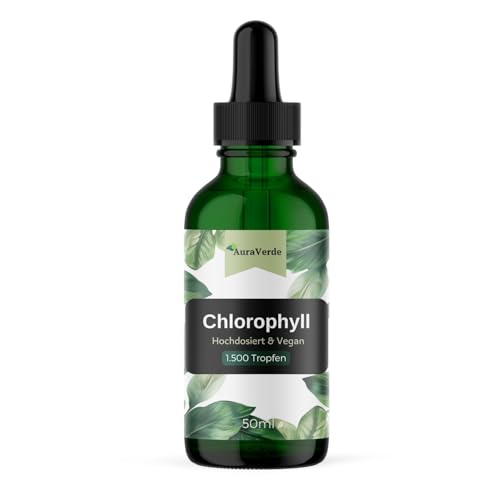 AuraVerde Chlorophyll tropfen - Hochdosiert 210mg - Rein aus Alfalfa, 100% VEGAN - Ohne Zusätze, Made in Germany - 50ml (1.500 Tropfen)