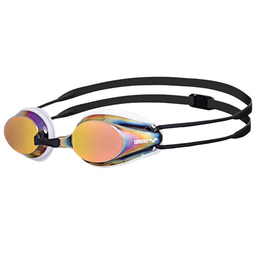 arena Tracks Mirror Unisex Wettkampf-Schwimmbrille für Erwachsene, Schwimmbrille mit Verspiegelten Antibeschlag-Gläsern, UV-Schutz, 4 Austauschbare Nasenstege, Silikondichtungen