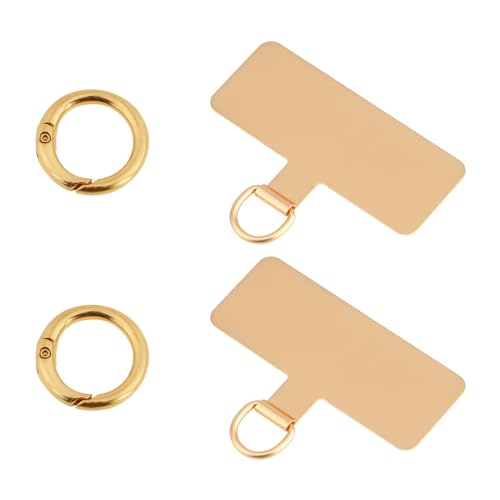 2 Stück Handy Lanyard Patch, Handykette Halterung Universal Phone Tether Tabs, Handy Sicherung Patch Pads mit Metallring, Ohne Klebstoff Tragbar Handy Lanyard Patch für Handy Ersatzteil Gold