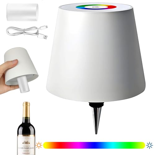 LED Flaschenlampe Dimmbare,IP54 Wasserdicht kabellos Touch Tischlampe,Akku Tischleuchte Warmweiß 3000K 16 Farben RGB für Innen und Außen Tragbare Flaschenlicht, für Restaurant & Bar (Weiß, 1 pack)