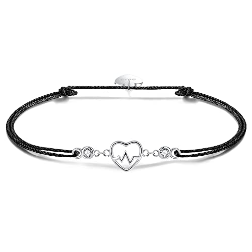 VANSZA Herzförmiges Armband - 925 Sterling Silber, Verstellbares Seil, Geburtstag Graduierung Geschenkidee für Frauen und Mädchen