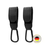 ESSENTIVAL Kinderwagen Haken für Taschen (2 Stück) - Großer Universalkarabiner für Kinderwagen, Robuste Karabinerhaken als Taschenhalter, Anhänger für Kinderwagen in Universeller Passform (Schwarz)