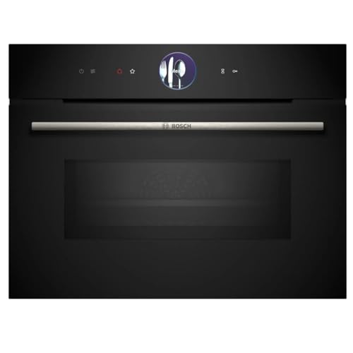 Bosch CMG7761B1, Serie 8 smarter Einbau-Kompaktbackofen mit Mikrowellenfunktion, 45 x 60 cm, Schwarz, Made in Germany, Pyrolyse, Air Fry, Digitaler Bedienring, Touchdisplay, Automatikprogramme