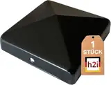 h2i Pfostenkappe | Stahl Schwarz pulverbeschichtet | 121 x 121 mm | 1 Stk. | Abdeckkappe für Garten Holz-Pfosten Pfostenträger & Zaunpfosten in Pyramidenform | Wetterschutz für Holz-Balken