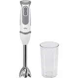 Braun Stabmixer MQ 5200WH - MultiQuick 5 Vario Pürierstab mit Edelstahl Mixfuß, 1000 Watt, inkl. 600 ml Mix- & Messbecher, weiß/grau