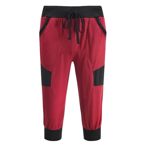 Generisch Print Herren Unterhosen Herren Hose Kurz Chino Hose Herren Herren-Freizeithose, verkürzte Hose, mittlere Taille, zum Binden, Jogginghose, Herren-Schnürhose Schnittschutzhose Herren (Red, L)