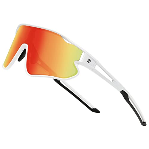 DUCO Kinder Sonnenbrille Jugend Baseball Sonnenbrille Leicht TR90 Rahmen UV400 Sport Radfahren Sonnenbrillen für Jungen Mädchen DK268 (Weiß Rahmen Revo Orange Linse)