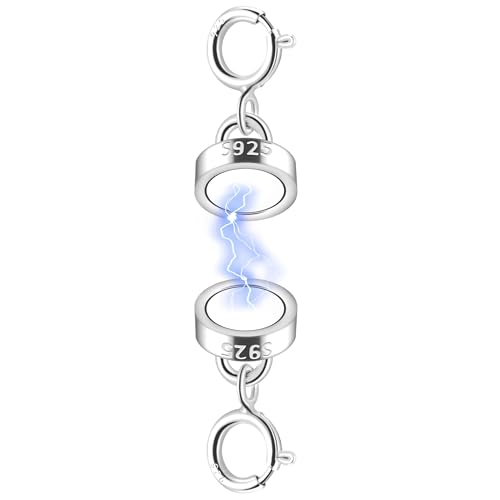 Huiguli Magnetverschluss Kette, Sterling Silber 925 Armband Verschlüsse, Doppel Magnet Kettenverlängerung, Federschnalle Magnetverbinder für Halskette Armband Schmuck (Silber)