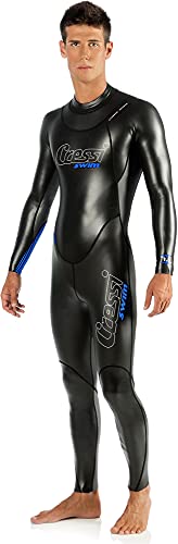 Cressi Triton Man All In One Swim Wetsuit 1.5mm - Neopren 1.5 mm High Density Glide Skin Einteiliger Schwimm-Neoprenanzug, Schwarz/Fluoblau, M, Herren