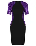 GRACE KARIN Damen Kleider Elegant Vintage Cocktailkleid Abend Party Glitzer Kleid Schwarz Lila L