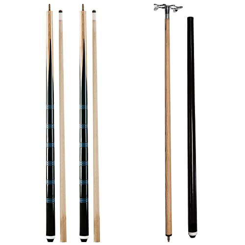 GamePoint Billard Queue 140cm mit 10 Ersatzschraubleder 12mm und ein Brückenqueue zweiteilig 145cm Gewinde für eine perfekte Fixierung der Brücke, ideal Unterwegs, inkl. Metall Queuebrücke Chrom