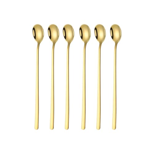 Voarge 6-teilig Löffel Set 23.5 cm langem Griff Eislöffel lang Rührlöffel aus Edelstahl Ideal für Eiskaffee Eistee Milchshake Eisbecher kühles Trinken (Gold)