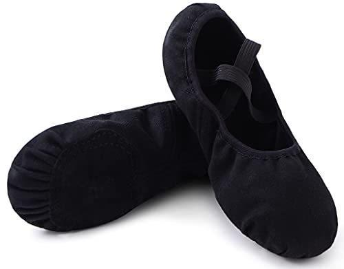 Acfoda Ballettschuhe Mädchen mit Geteilte Sohle Elastisch Schläppchen Kinder Leicht Ballettschläppchen Damen Ballett Tanzschuhe Flach Weich Gymnastik Schuhe Schwarz 35