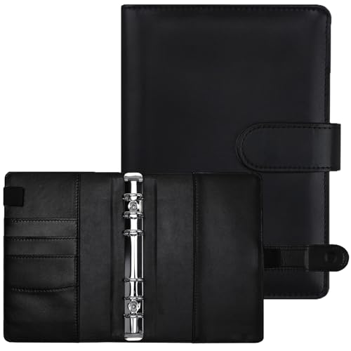A6 Ordner,Binder A6,Ringbuch A6 PU Ringbuch Kunstleder,Ringmappe A6,Binder mit magnetischer Schnalle,6 Ringordner A6 Budget Binder,Budget Planner,Ringbuchordner,für Büro,Schule-Schwarz