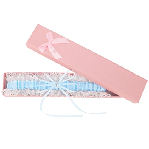 GOZINA Strumpfband Blau Hochzeit，Braut Geschenk，Wedding Garters for Brides White Lace Garter Blue Bow Bride Accessories for Party, Engagement, Bridal Shower(Blau - Weisses)