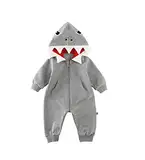 Baby Junge Mädchen Hai Kostüm Plüsch mit Kapuze Strampler Cute Animal Cosplay Jumpsuit Weihnachten Herbst Winter Kleidung (Grey, 6-12 Months)