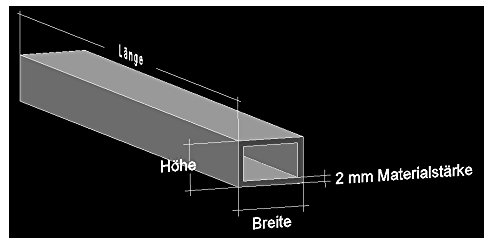 Alu Rechteckrohr 50 x 25 x 2 mm Aluminium AlMgSi0,5 Profilrohr Profil Aluprofil Rohr (200 cm)