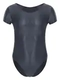 TiaoBug Herren ÖL Glanz Body Ärmellos/Kurzarm Bodysuit mit Bein Einteiler Kompression Unterwäsche Sport Trikot Leotard Dunkelgrau C L