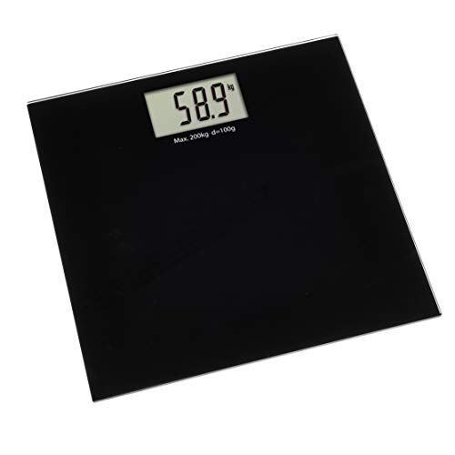 TFA Dostmann Digitale Waage Step Plus, Personenwaage, bis 200kg, schlichtes Design, schwarz, Kunststoff, Trittfläche aus gehärtetem Glas, L340 x B336 x H35 mm, L 320 x B 320 x H 22 mm
