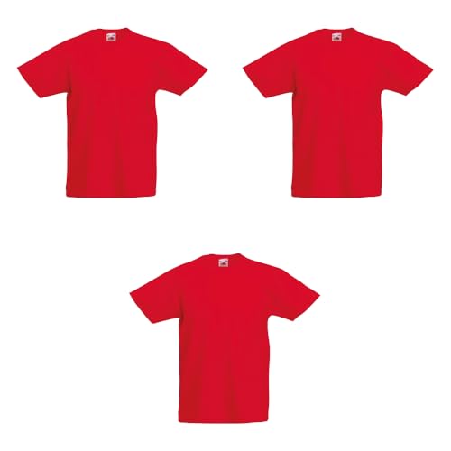 GIDUTEX 3er Pack Kinder Tshirts by Fruit of The Loom Original T Unisex (DE/NL/SE/PL, Numerisch, 140, Regular, 3, Rot)