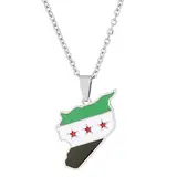 EINCORN Edelstahl Syrien Karte Flagge Anhänger Halsketten für Damen Herren Karte Charme Mode Syrer Karte Kette Schmuck Gold Silber, as the picture shows, Metall, Kein Edelstein