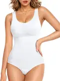 Gotoly Shapewear Damen Bauchweg Stark Formend Body Shaper Hohe Elastizität Shaping Miederbody Nahtlose Formende Bodys Taillenmieder Sculpting Bodysuit (Weiß, XL-XXL)