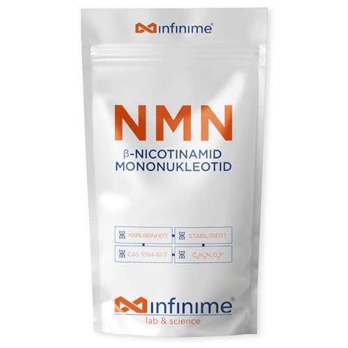 INFINIME® NMN 60g | Nicotinamid Mononukleotid Pulver hochrein | 99,8% zertifizierte Reinheit | abgefüllt & laborgeprüft in Deutschland | geeignet für Hunde & Katzen