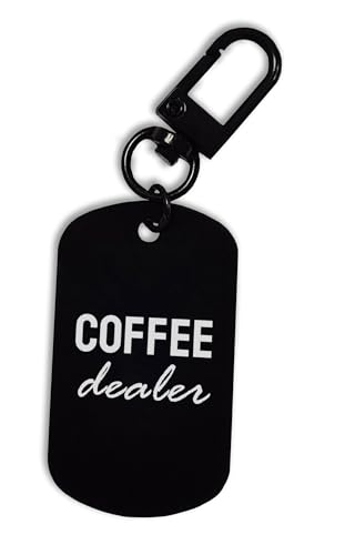 Lustiger Kaffeehändler Schlüsselanhänger mit Gravur, Stahl, ID-Tag-Pin, Karabiner, Schlüsselanhänger, Schwarz , One size