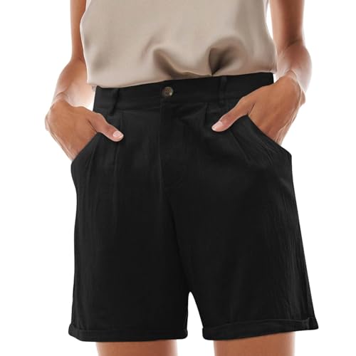 Shorts Herren Sportlich Reißverschluss Taschen Plissee Freizeithose Kurz(Schwarz,M)