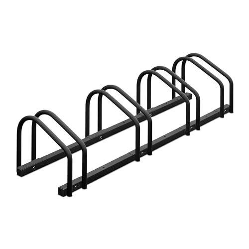 Relaxdays Fahrradständer, für 4 Fahrräder, Stahl Bodenparker, Reifenbreite 60mm, Abstellständer, Fahrradstand, anthrazit