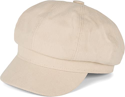 styleBREAKER Damen Ballonmütze aus weichem Stoff, Schirmmütze Vintage Style, Bakerboy Schiebermütze, Newsboy Cap 04023086, Farbe:Beige