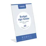 Europel Budget Tischaufsteller, L-Ständer, DIN A4 Hoch, Polystyrol 1,5 mm, Speisekarten- & Prospektständer für Restaurants, Hotels, Konferenz & Rezeption