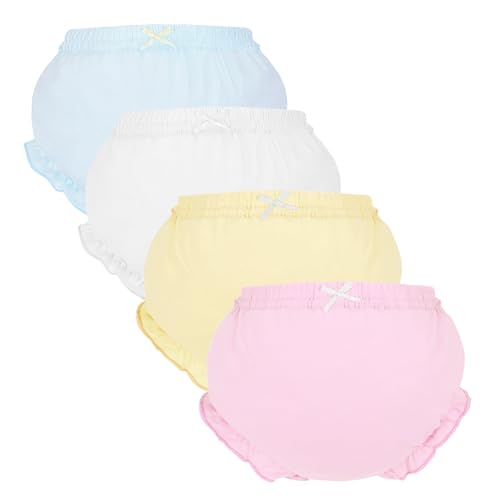 Höschen Packung mit 4 Baby Unterwäsche Kleinkinder Windelhosen Unterwäsch, Komfort Elegant Uni-Farbe mit Prinzessin Rüschen Unterhose Unterwäsche für Baby Mädchen