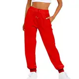 Outdoorhose Hose Hohe Taille Lang Baggy Elegant High Waist Outdoor Hosen Taschen Bequeme Stretch Freizeithosen Weites Bein Täglich Yogahose Elastisch Haremshose Sport Damen Jogginghose (ZjA-Red, L)