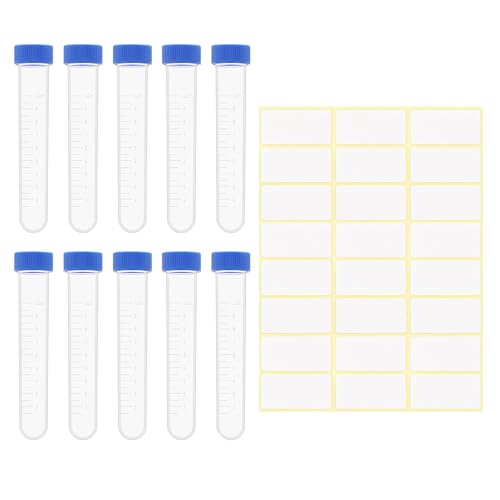 10 Stück Probenröhrchen 10ML mit Deckel Kunststoff Reagenzglasprobe mit Abgestufte, Vorratsflasche Flüssigkeitsflasche mit Verschluss für Aufbewahrungs Behälter