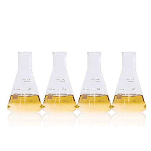 ULAB Scientific UEF1026 Erlenmeyerkolben aus Glas, schmal, 500 ml, 3,3 Borosilikat mit gedruckter Graduierung, 4 Stück