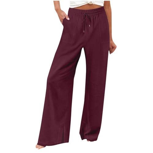 Leinenhose für Damen, Anzughose, Reisen, trendig, leicht, Fußball, Büro, Jeans, Strand, Klasse, Leinen, Yoga, Öffentlichkeit, wein, XL