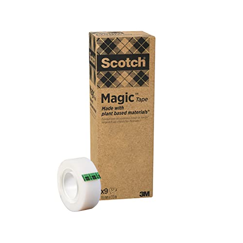 Scotch Magic Klebeband A Greener Choice 19 mm x 20 m im Handspender - 100 % recycelt, Unsichtbares Klebeband mit Pflanzlichem Klebstoff zur Reparatur, Etikettierung und Versiegelung von Dokumenten