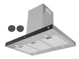 K&H 90cm Dunstabzugshaube, Inselhaube, 9 Leistungsstufen, LED, 600 m³/h, bürstenloser Motor, 5 Schicht Metall-Fettfilter ISA-90