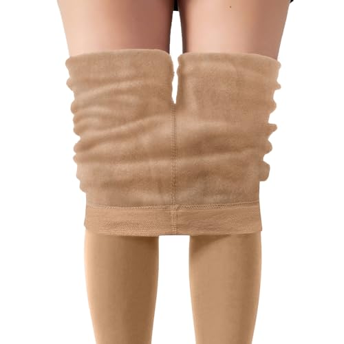 2025 - Fleece-gefütterte Leggings für Damen, Winter, warm, dick, Strumpfhose, Thermo-Samthose, kontrolliert weich, dehnbar Funktionswäsche Herren (Beige, One Size)