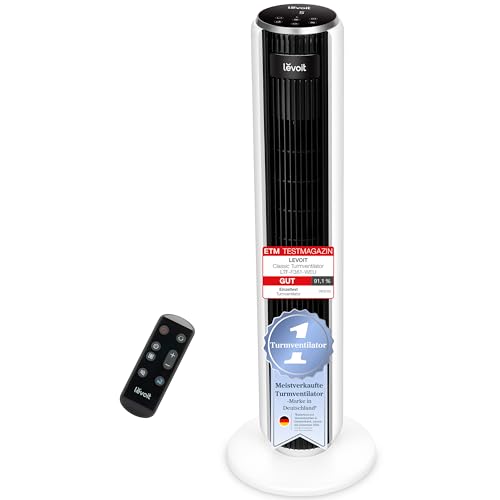 Levoit Turmventilator mit Fortschrittlichem Schlafmodus, Ventilator leise 12Std-Timer 4 Modi 5 Geschwindigkeiten Automatikbetrieb mit Sensor, 90° Oszillation Tower Fan mit Fernbedienung, Weiß