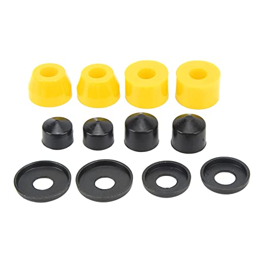 Jenngaoo Skateboard Buchsen Set, 12 Zubehörteile PU Dämpfung 90A Skateboard Ersatzbuchsen für 4 Rad Skateboard, Doppelwippe(Gelb)