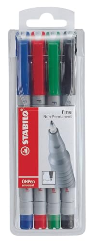 Folienstift - STABILO OHPen universal - wasserlöslich fein - 4er Pack - grün, rot, blau, schwarz