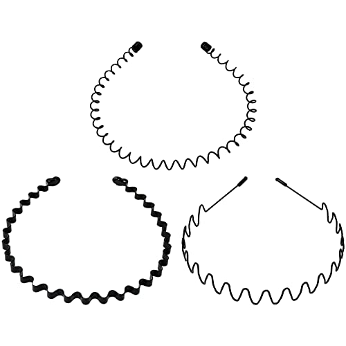Hanyousheng 3 Stück Metall Haarband, Schwarz Welle Metall Stirnband, Haarreifen Damen, Haarbänder für Männer Frauen, für Outdoor Sports Yoga