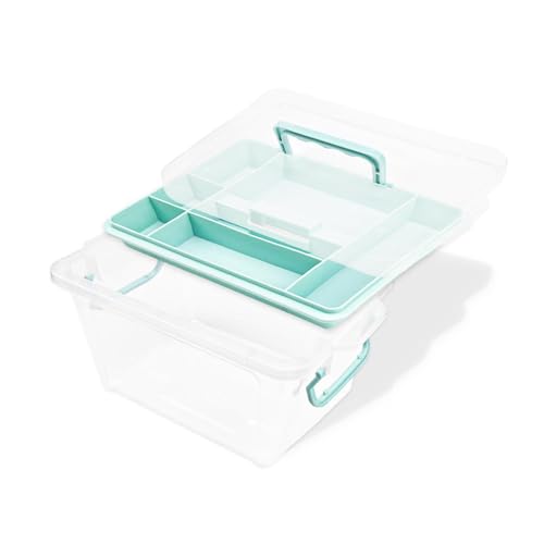 WJUAN Bastelkoffer Leer, Doppelschichtiges Nähkoffer, Großes Organizer Box mit Griff, Transparent Blau, Boxen Aufbewahrung zur Aufbewahrung Kleinen Spielzeugen, Kosmetika, Kunsthandwerk