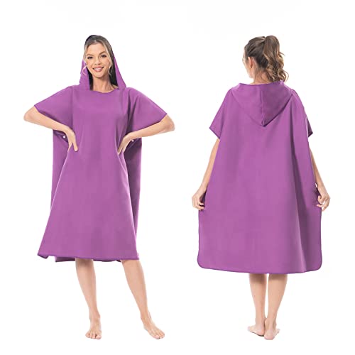 Mokani Surf Poncho Umziehhilfe Strand für Damen Herren Erwachsene Jugendliche, Ultraleicht und Schnelltrocknend, Badeponcho Handtuch Poncho aus Mikrofaser (Violett)