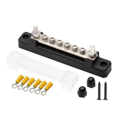 Sammelschiene 12V-48V DC 150A Busbar Sammelschienen Verteilerblock 12v Stromverteilungsblock mit Cover 6x M4 Klemmenbolzen 12v Verteiler für Auto RVLKW, Bus, Boot RV Schwarz