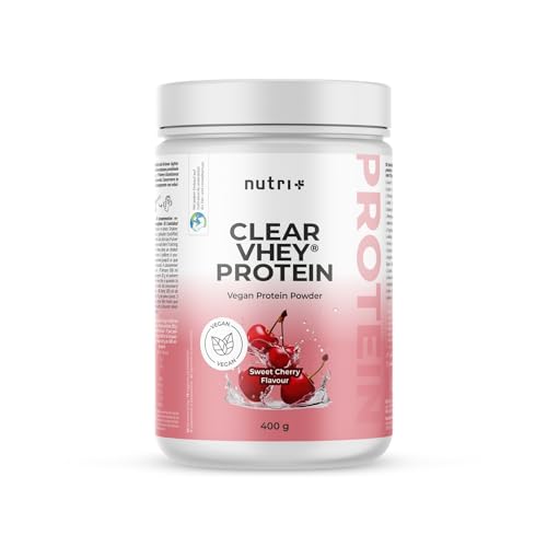 Nutri + Clear Vhey - Clear Vegan Protein Kirsche - erfrischendes, veganes Eiweißpulver ohne Soja, Gluten, Laktose, Zucker - Cherry 400 g Proteinpulver - Pea Eiweiß Pulver